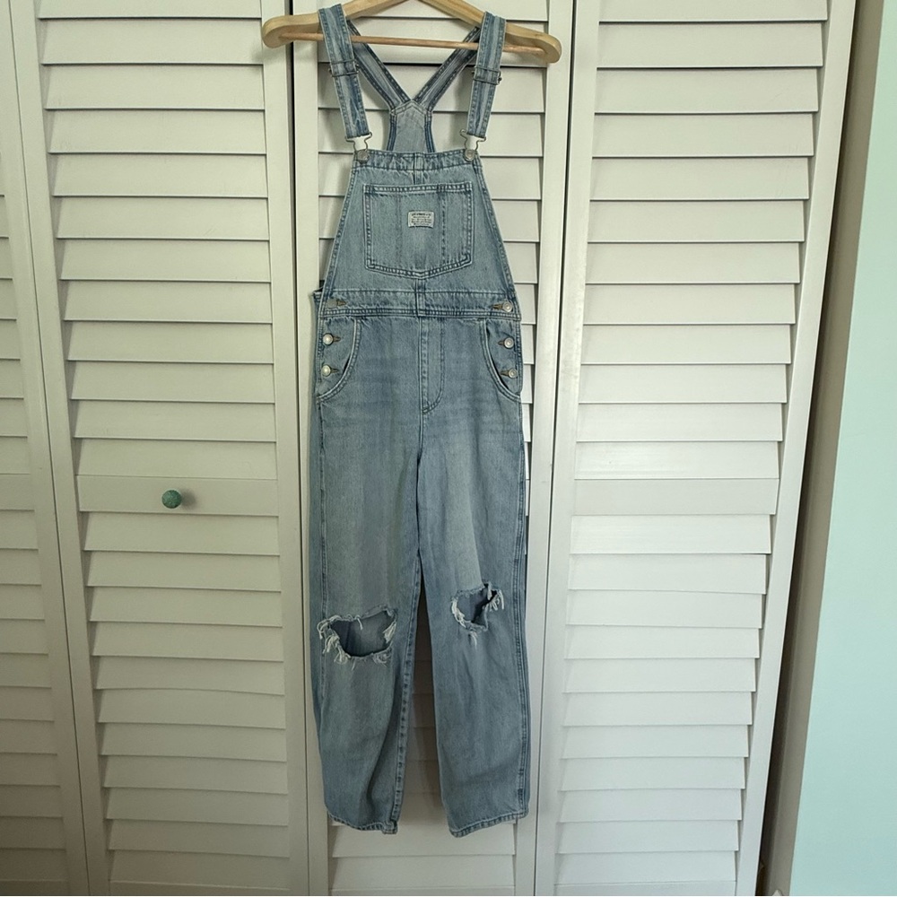 Levi Strauss distressed denim overalls purchased at Anthro - Picture 2 of 15